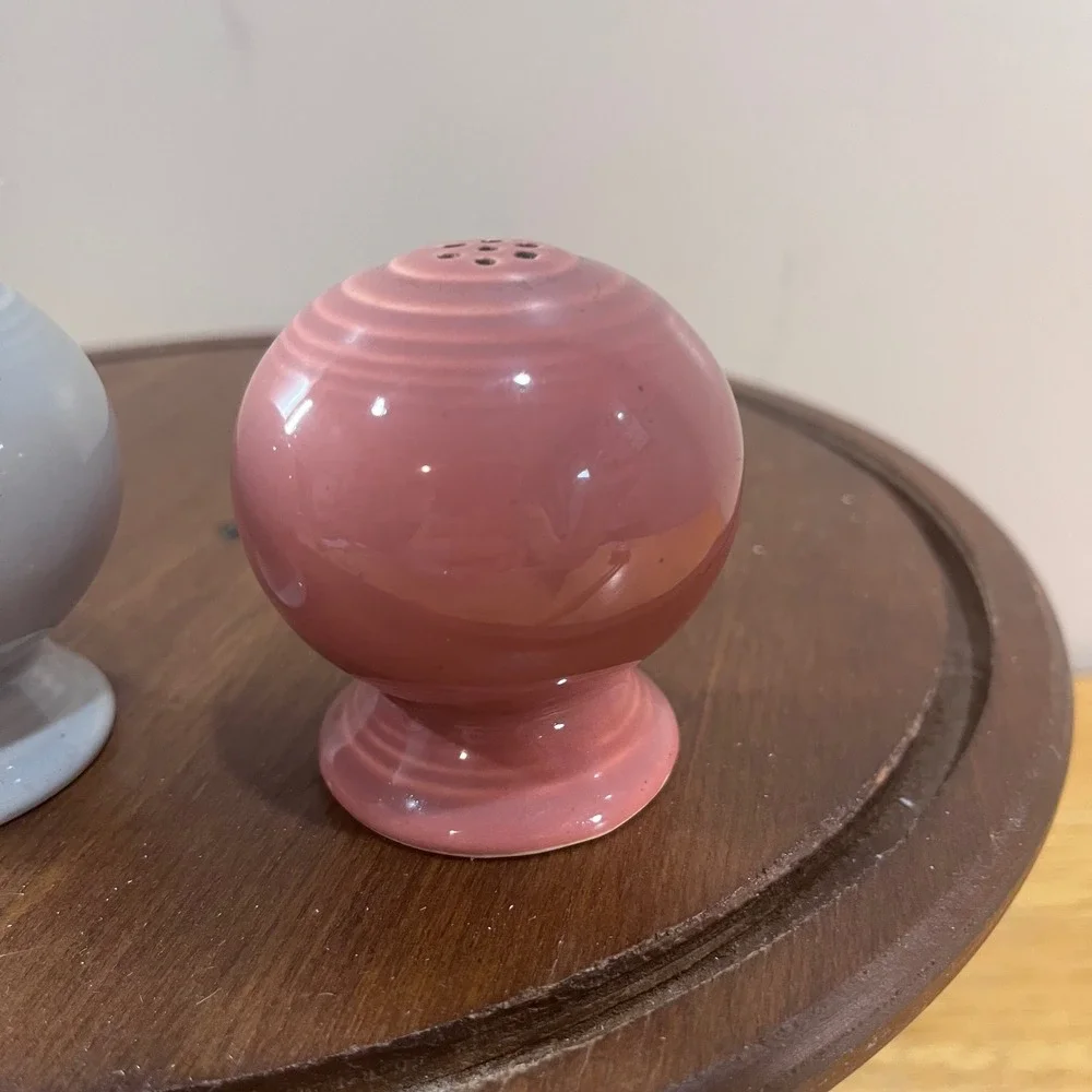 Vtg Fiesta Salt and Pepper Shakers 1950s Gray Rose Mismatched Set No Corks